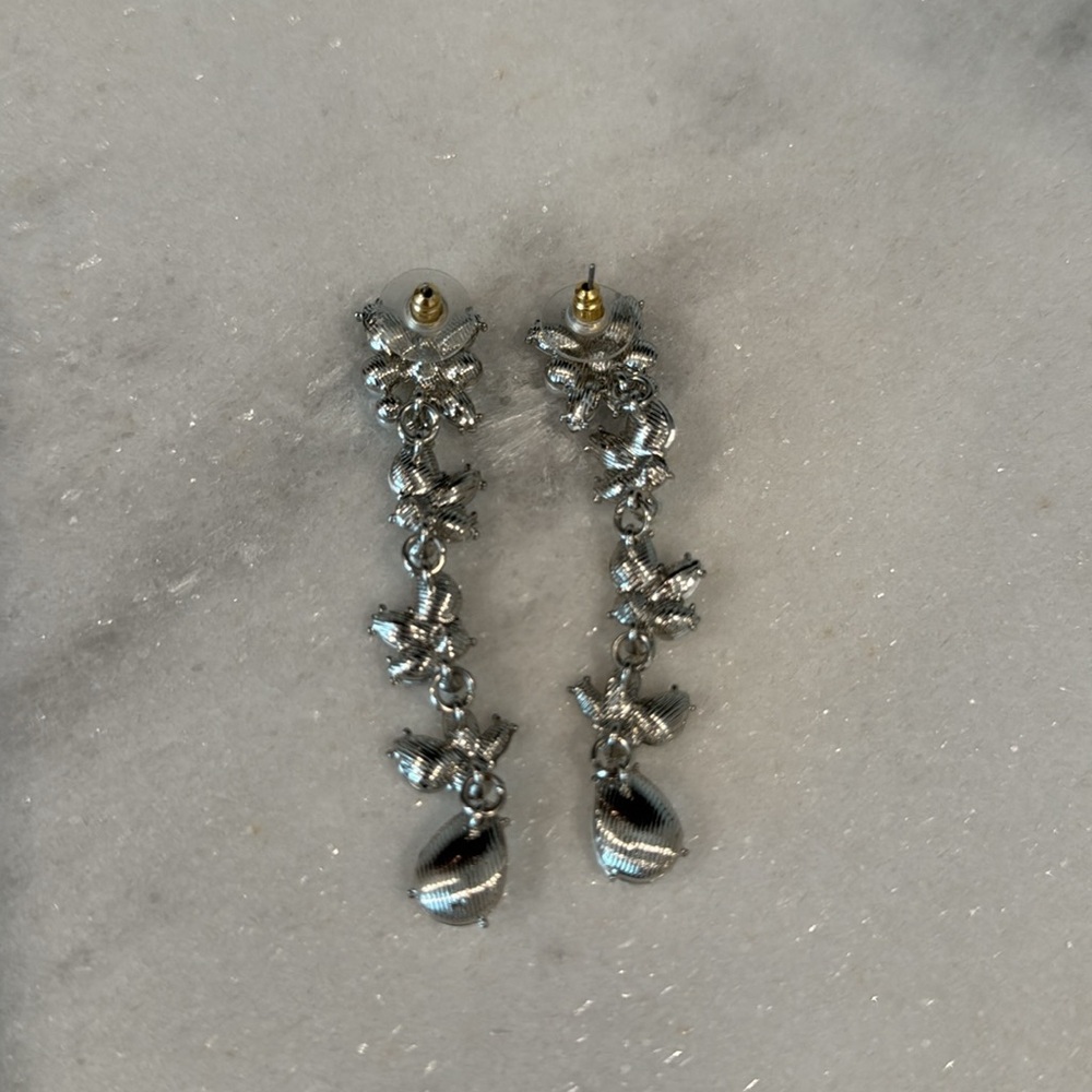Formal Silver Crystal Drop Earrings - Picture 6 of 9
